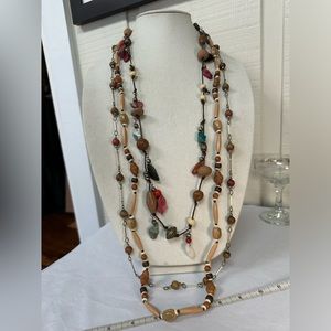 Three long boho retro casual style necklace